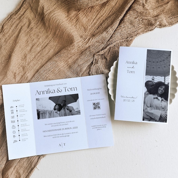 Gatefold Hochzeitseinladung - Minimalistisch - Digitale Canva Vorlage