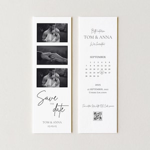 Save the Date Hochzeitseinladungen - Digitale Canva Vorlage - Fotostreifen