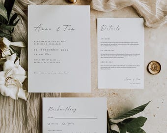 Wedding Invitation Set - Minimalist - Digital Canva Template
