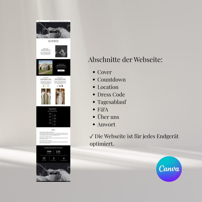 Wedding Website Elegant - Digital Canva Template - With RSVP + Countdown + Video image 2
