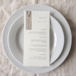 Tarjeta de menú de boda con etiqueta de nombre: plantilla personalizable