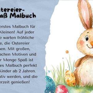 May include: A colorful Easter-themed coloring book with a cute bunny rabbit illustration. The book is titled "Ostereier-Spa&szlig; Malbuch" and is described as a fun activity for children ages 2 and up.
