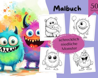 Terribly Cute Monsters – Fun Coloring Book for Kids & Teens | 50 Crazy-Cute Monsters to Color