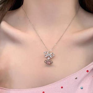 Dainty Orb Necklace with Bow, Cute Planet Pendant, Y2K Aesthetic Jewelry, Kawaii Charm Necklace, Celestial Girlcore Choker Necklace