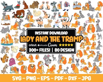 Lady and the Tramp Svg Bundle, Lady in the Tramp Png, Clipart Files, Puppy Svg, Svg For Cricut, Layered Files, Lady Svg, Instant Download