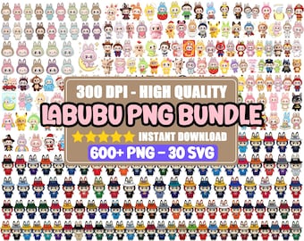 Labubu Clipart Bundle, Labubu Png, Labubu Svg Bundle, Sublimation 600 Cute Cartoon Digital Download, Labubu Character, Instant Download