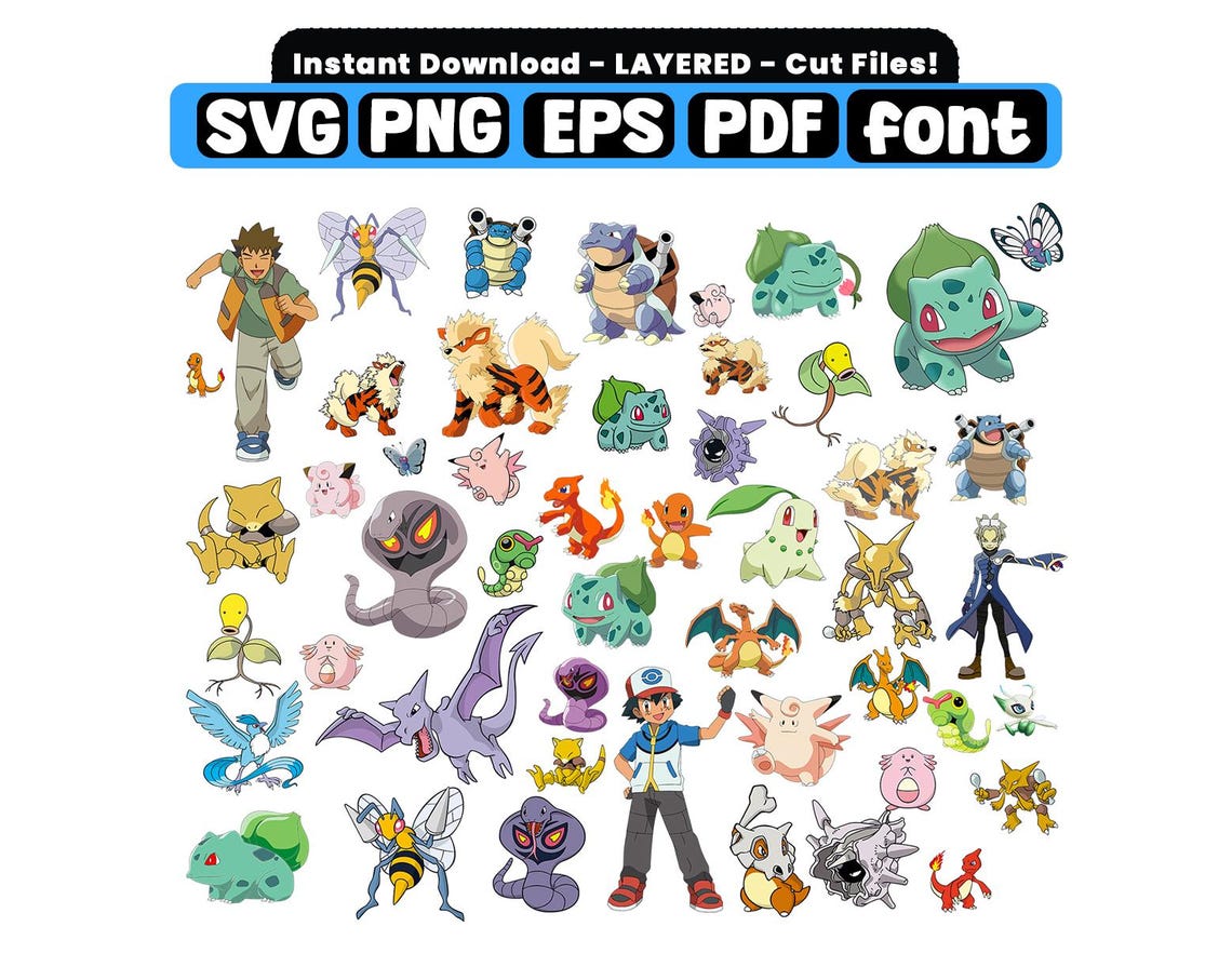 Paquete de SVG de Pokémon, PNG de Pokémon de alta calidad, imágenes ...