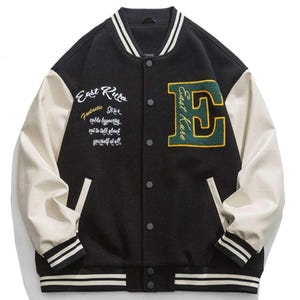 Black and White Custom Varsity Jacket – Chenille Embroidered Name & Patches – Unisex Letterman Style
