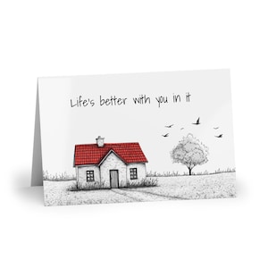 Just because card, cozy house greeting card, illustrated with envelope, blank inside, cute note, warm message, cottagecore stationery