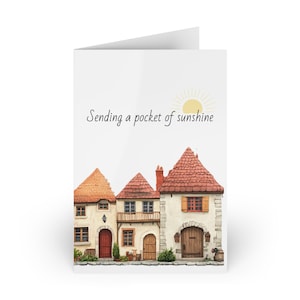 Cartão de felicitações com ilustração de casa, cartão em branco com envelope, arte aconchegante de cottagecore, cartão para qualquer ocasião, aquarela, presente de papelaria
