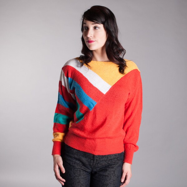 Vintage 1980s Sweater - Color Block 80s Sweater - The New Wave Sweater