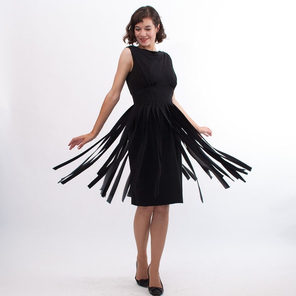 Vintage 1960s Cocktail Dress - 60s Little Black Dress - Car Wash Fringe