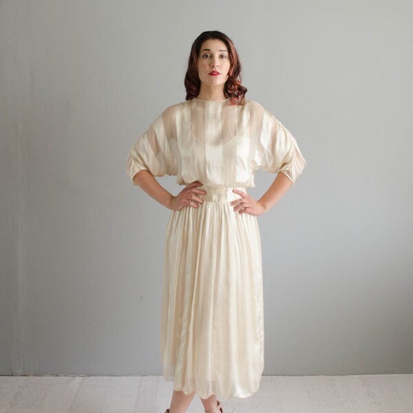 Silk 80s Dress - Vintage 1980s Sheer Dress - Like a Feather Dress