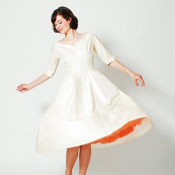 Vintage 1960s Wedding Dress - 50s Silk Wedding Dress - Love Sick