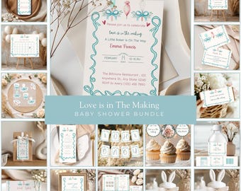 Love Is in the Making Baby Shower Invitation Bundle | Little Baker Valentine Theme | Neutral Baking Party