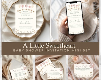 Neutral Sweetheart Baby Shower Mini Bundle | Valentine Inspired Baby Shower Invitation Set
