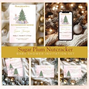 Nutcracker Sugar Plum Baby Shower Invite Set • Pink Ballet Winter Girl • Editable Template