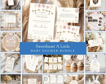 A Little Sweetheart Baby Shower Bundle / Valentine Neutral Decor / Editable Invitation & Party Set