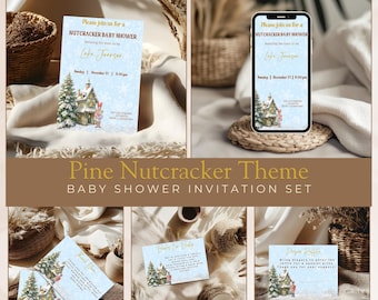 Nutcracker Baby Shower Set | Christmas Village Shower | Winter  Invitation Template |Editable Printable FA22