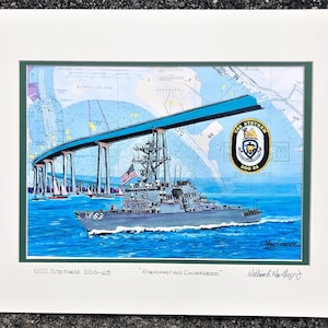USS Stethem Art Print DDG-63 San Diego Naval Base Calif US Navy destroyer ship Coronado Bridge home veteran honor wall decor wardroom gift