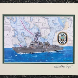 USS Ralph Johnson art print - DDG-114 - us navy destroyer ship - veteran home honor wall retired sailor officer wall decor gift-