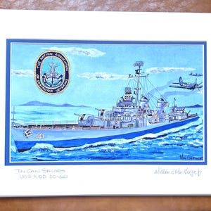 Tin Can Sailors Art Print USS Kidd DD-661 National Association of Destroyer Veterans DesVets US Navy sailor officer wall decor gift painting