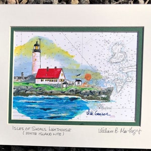 Carte marine du phare des îles Shoals, impression d'art, carte d'art, cadeau lumineux de la côte de l'océan Atlantique, du New Hampshire, du New Hampshire, de Smuttynose