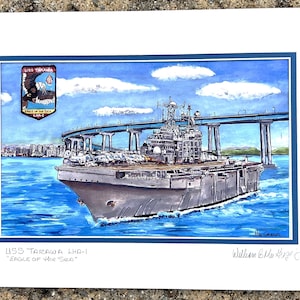 USS Tarawa LHA-1 art print - US Navy amphibious assault ship- WW2 battle - wall decor gift for Navy Marine pilot veteran wall of honor
