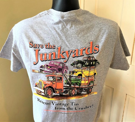 Ford Flathead Vintage Cars on Antique Car Carrier T-shirt save Vintage Tin  From the Crusher 100% Cotton Apparel by the Junkyard Artist 