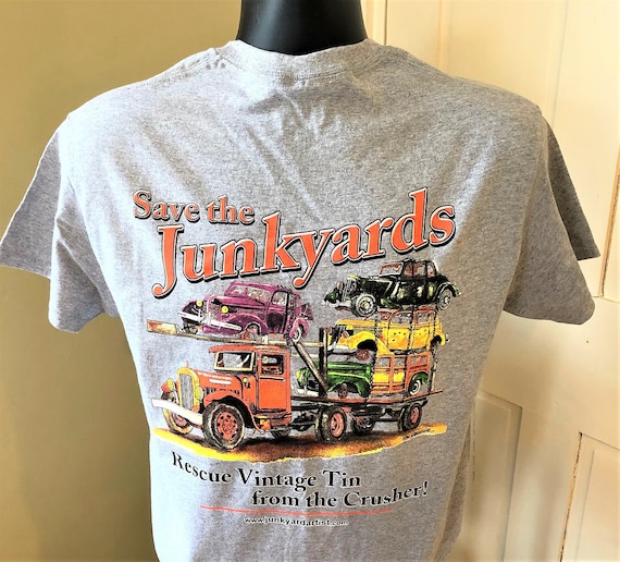 Ford Flathead Vintage Cars on Antique Car Carrier T-shirt save Vintage Tin  From the Crusher 100% Cotton Apparel by the Junkyard Artist 