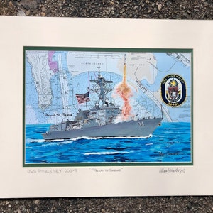 USS Pinckney DDG-91 Art Print US Navy destroyer ship San Diego Naval Base ca retired active veteran nautical chart matted wall decor gift