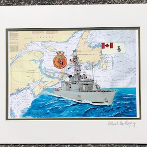 HMCS Iroquois DDG-280 Art Print Royal Canadian Navy ship Destroyer Canada veteran reunion officer sailor CFB double matted wall decor gift
