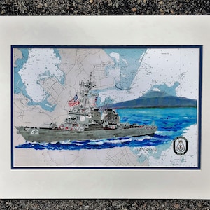 USS Stethem DDG-63 Art Print US Navy destroyer ship Mt Fugi San Diego Naval Base  Navy retired veteran wardroom wall decor gift
