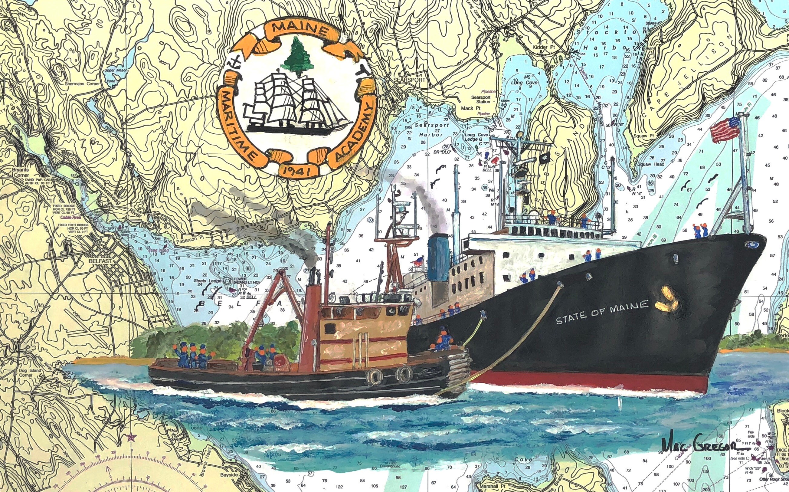 Maine Maritime Academy Nautical Chart Art Print Training Etsy