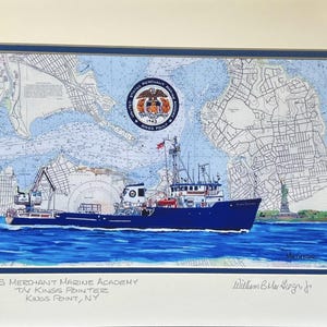 Impression d'art T/V Kings Pointer US Merchant Marine Academy, Kings Point NY, navire-école, peinture, cadeau de décoration murale pour anciens élèves diplômés, cadets