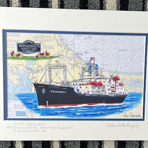 Impression d'art USTS Kennedy - Massachusetts Maritime Academy Buzzards Bay MA - navire-école - marine de la marine marchande - cadeau d'anciens élèves-officiers diplômés