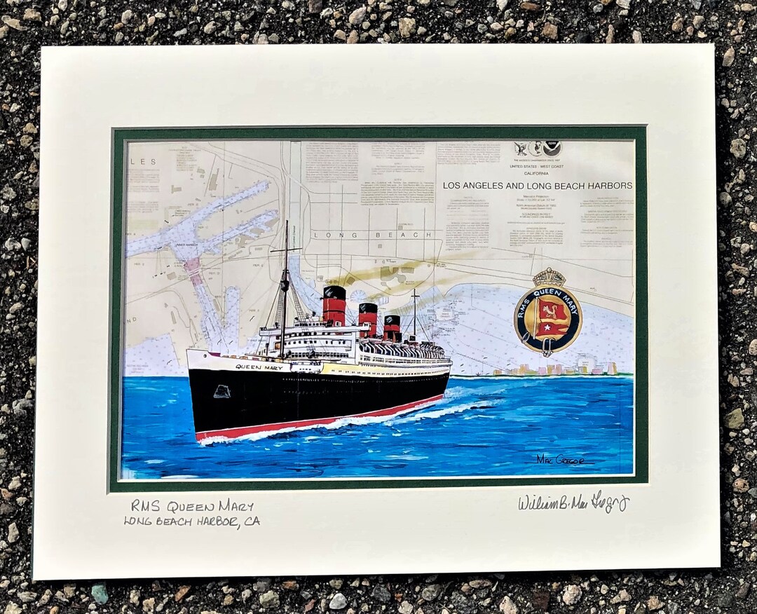 RMS Queen Mary Art Print-long Beach Los Angeles CA British Ocean Liner  Cruise Ship Cunard Tourist LA Wall Decor Gift for Office Him Her 