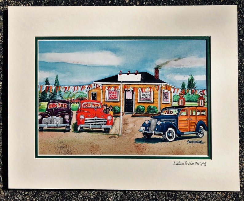 Used Car Dealer Art Print Early Ford V8 Cars Personalized Add your name on the sign Great for your office or gift for car sales person image 2