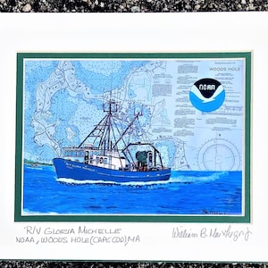R/V Gloria Michelle Art Print Woods Hole Cape Cod MA NOAA research vessel ship nautical chart ocean research vessel veteran wall decor gift