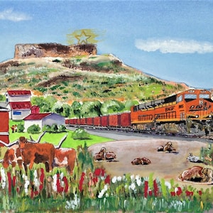 Bienvenue à Castle Rock Art Print Colorado CO Santa Fe Union Pacific train de chemin de fer corne longue steer butte star peinture cadeau décoration murale