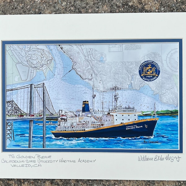TS Golden Bear art print - Cal or CSU Maritime - California State University Maritime Academy - wall decor gift for alumni graduate military