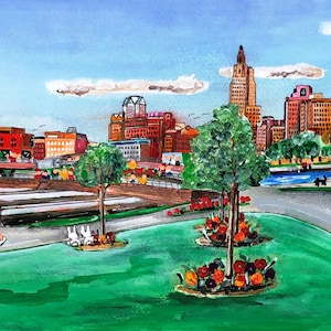 Pedestrian Bridge Art Print Providence River RI Brown Bryant RISDI College - Providence Flea - Rhody RI Double matted wall art decor gift