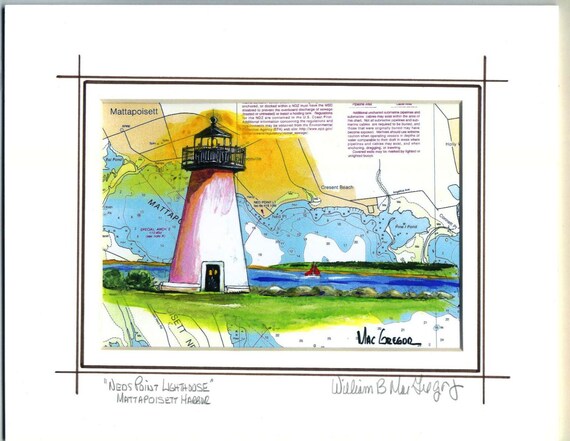 NEDS POINT Lighthouse map print Mattapoisett Buzzards Bay Yacht Club Light Gift