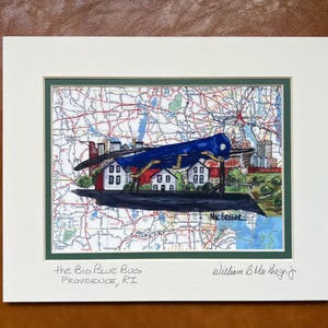 the Big Blue Bug art print - Providence RI icon giant termite mascot Nibbles Woodaway nostalgic Rhody Rhode Island wall decor painting gift