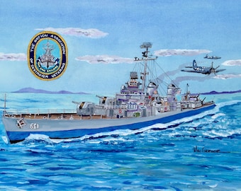 Tin Can Sailors art print - national association of destroyer veterans - US Navy sailor officer - USS Kidd DD-661-wall decor gift painting