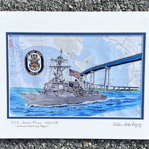 USS John Finn art print - DDG-113 - us navy destroyer ship - veteran home honor wall - retired sailor officer gift- Pearl Harbor WW2 hero