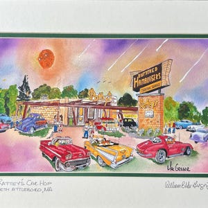 Rattey&#39;s Car Hop art print North Attleboro MA Restaurant History 1960&#39;s hot street rod cruising diner hamburgers Roadside Rattys Drive-In