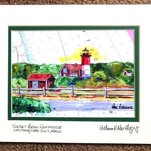 Impression d'art phare de Nauset Beach Eastham MA Nauset Beach Light Cape Cod National Seashore carte marine aquarelle peinture océan cadeau