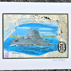 USS Zumwalt DDG-1000 Art Print Guided missile destroyer ship US navy ship navy sailor veteran wall decor nautical chart art