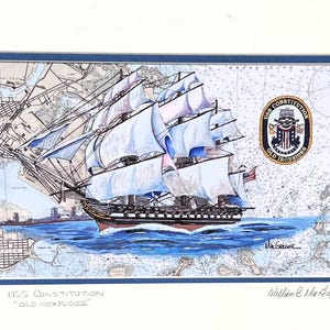 USS Constitution Nautical Chart Art Print Old Ironsides Charlestown Navy Yard Boston MA veteran historic sail ship war of 1812 maritime gift